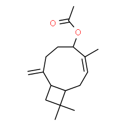 ChemSpider 2D Image | 4,11,11-Trimethyl-8-methylenebicyclo(7.2.0)undec-3-en-5-yl acetate | C17H26O2