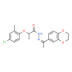 ChemSpider 2D Image | 2-(4-Chloro-2-methylphenoxy)-N'-[(1Z)-1-(2,3-dihydro-1,4-benzodioxin-6-yl)ethylidene]propanehydrazide | C20H21ClN2O4