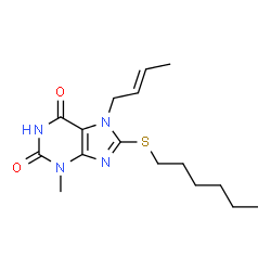 ChemSpider 2D Image | 7-[(2E)-2-Buten-1-yl]-8-(hexylsulfanyl)-3-methyl-3,7-dihydro-1H-purine-2,6-dione | C16H24N4O2S