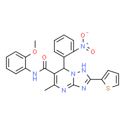 ChemSpider 2D Image | N-(2-Methoxyphenyl)-5-methyl-7-(2-nitrophenyl)-2-(2-thienyl)-1,7-dihydro[1,2,4]triazolo[1,5-a]pyrimidine-6-carboxamide | C24H20N6O4S