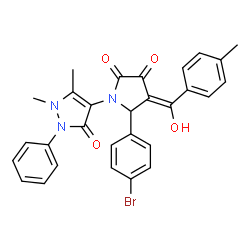 ChemSpider 2D Image | (4E)-5-(4-Bromophenyl)-1-(1,5-dimethyl-3-oxo-2-phenyl-2,3-dihydro-1H-pyrazol-4-yl)-4-[hydroxy(4-methylphenyl)methylene]-2,3-pyrrolidinedione | C29H24BrN3O4