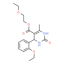ChemSpider 2D Image | 2-Ethoxyethyl 4-(2-ethoxyphenyl)-6-methyl-2-oxo-1,2,3,4-tetrahydro-5-pyrimidinecarboxylate | C18H24N2O5