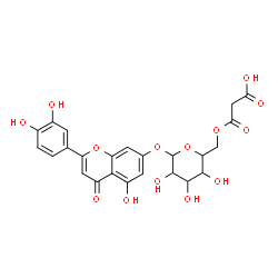 ChemSpider 2D Image | 2-(3,4-Dihydroxyphenyl)-5-hydroxy-4-oxo-4H-chromen-7-yl 6-O-(carboxyacetyl)hexopyranoside | C24H22O14