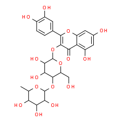 ChemSpider 2D Image | 2-(3,4-Dihydroxyphenyl)-5,7-dihydroxy-4-oxo-4H-chromen-3-yl 4-O-(6-deoxyhexopyranosyl)hexopyranoside | C27H30O16