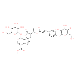 ChemSpider 2D Image | Methyl 1-(hexopyranosyloxy)-4'-[1-({(2E)-3-[4-(hexopyranosyloxy)phenyl]-2-propenoyl}oxy)ethyl]-5'-oxo-4a,7a-dihydro-1H,5'H-spiro[cyclopenta[c]pyran-7,2'-furan]-4-carboxylate | C36H42O19