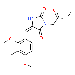 ChemSpider 2D Image | Methyl [(4E)-4-(2,4-dimethoxy-3-methylbenzylidene)-2,5-dioxo-1-imidazolidinyl]acetate | C16H18N2O6
