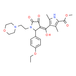ChemSpider 2D Image | Methyl 4-[(E)-{2-(4-ethoxyphenyl)-1-[2-(4-morpholinyl)ethyl]-4,5-dioxo-3-pyrrolidinylidene}(hydroxy)methyl]-3,5-dimethyl-1H-pyrrole-2-carboxylate | C27H33N3O7