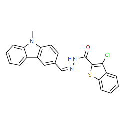 ChemSpider 2D Image | 3-Chloro-N'-[(Z)-(9-methyl-9H-carbazol-3-yl)methylene]-1-benzothiophene-2-carbohydrazide | C23H16ClN3OS