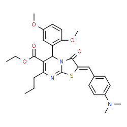 ChemSpider 2D Image | Ethyl (2Z)-5-(2,5-dimethoxyphenyl)-2-[4-(dimethylamino)benzylidene]-3-oxo-7-propyl-2,3-dihydro-5H-[1,3]thiazolo[3,2-a]pyrimidine-6-carboxylate | C29H33N3O5S
