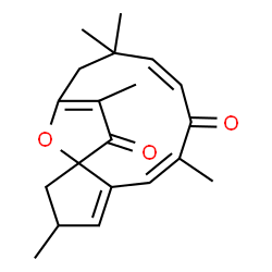 ChemSpider 2D Image | (6Z,9Z)-3,7,11,11,14-Pentamethyl-16-oxatricyclo[11.2.1.0~1,5~]hexadeca-4,6,9,13-tetraene-8,15-dione | C20H24O3