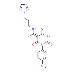 ChemSpider 2D Image | (5E)-5-(1-{[3-(1H-Imidazol-1-yl)propyl]amino}ethylidene)-1-(4-methoxyphenyl)-2,4,6(1H,3H,5H)-pyrimidinetrione | C19H21N5O4