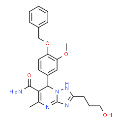 ChemSpider 2D Image | 7-[4-(Benzyloxy)-3-methoxyphenyl]-2-(3-hydroxypropyl)-5-methyl-1,7-dihydro[1,2,4]triazolo[1,5-a]pyrimidine-6-carboxamide | C24H27N5O4