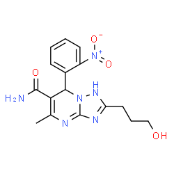 ChemSpider 2D Image | 2-(3-Hydroxypropyl)-5-methyl-7-(2-nitrophenyl)-1,7-dihydro[1,2,4]triazolo[1,5-a]pyrimidine-6-carboxamide | C16H18N6O4