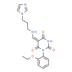 ChemSpider 2D Image | (5E)-1-(2-Ethoxyphenyl)-5-({[3-(1H-imidazol-1-yl)propyl]amino}methylene)-2,4,6(1H,3H,5H)-pyrimidinetrione | C19H21N5O4
