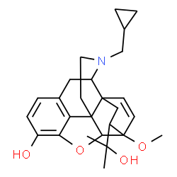ChemSpider 2D Image | 17-(Cyclopropylmethyl)-18-(2-hydroxy-2-propanyl)-6-methoxy-7,8-didehydro-18,19-dihydro-4,5-epoxy-6,14-ethenomorphinan-3-ol | C26H33NO4