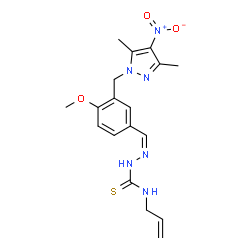 ChemSpider 2D Image | (2Z)-N-Allyl-2-{3-[(3,5-dimethyl-4-nitro-1H-pyrazol-1-yl)methyl]-4-methoxybenzylidene}hydrazinecarbothioamide | C18H22N6O3S