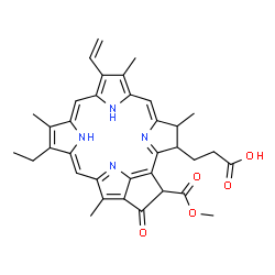 ChemSpider 2D Image | 3-[14-Ethyl-21-(methoxycarbonyl)-4,8,13,18-tetramethyl-20-oxo-9-vinyl-24,25-dihydro-3-phorbinyl]propanoic acid | C35H36N4O5