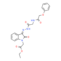ChemSpider 2D Image | Ethyl [(3Z)-2-oxo-3-({[(phenoxyacetyl)amino]acetyl}hydrazono)-2,3-dihydro-1H-indol-1-yl]acetate | C22H22N4O6