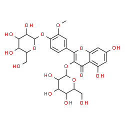 ChemSpider 2D Image | 4-[3-(Hexopyranosyloxy)-5,7-dihydroxy-4-oxo-4H-chromen-2-yl]-2-methoxyphenyl hexopyranoside | C28H32O17