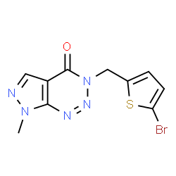 ChemSpider 2D Image | 3-[(5-Bromo-2-thienyl)methyl]-7-methyl-3,7-dihydro-4H-pyrazolo[3,4-d][1,2,3]triazin-4-one | C10H8BrN5OS