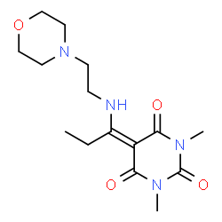 ChemSpider 2D Image | 1,3-Dimethyl-5-(1-{[2-(4-morpholinyl)ethyl]amino}propylidene)-2,4,6(1H,3H,5H)-pyrimidinetrione | C15H24N4O4