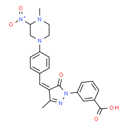 ChemSpider 2D Image | 3-{(4Z)-3-Methyl-4-[4-(4-methyl-3-nitro-1-piperazinyl)benzylidene]-5-oxo-4,5-dihydro-1H-pyrazol-1-yl}benzoic acid | C23H23N5O5