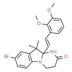 ChemSpider 2D Image | 8-Bromo-10a-[(E)-2-(2,3-dimethoxyphenyl)vinyl]-10,10-dimethyl-3,4,10,10a-tetrahydropyrimido[1,2-a]indol-2(1H)-one | C23H25BrN2O3
