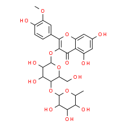 ChemSpider 2D Image | 5,7-Dihydroxy-2-(4-hydroxy-3-methoxyphenyl)-4-oxo-4H-chromen-3-yl 4-O-(6-deoxyhexopyranosyl)hexopyranoside | C28H32O16