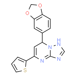 ChemSpider 2D Image | 7-(1,3-Benzodioxol-5-yl)-5-(2-thienyl)-1,7-dihydro[1,2,4]triazolo[1,5-a]pyrimidine | C16H12N4O2S