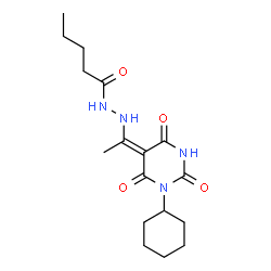 ChemSpider 2D Image | N'-[(1E)-1-(1-Cyclohexyl-2,4,6-trioxotetrahydro-5(2H)-pyrimidinylidene)ethyl]pentanehydrazide | C17H26N4O4