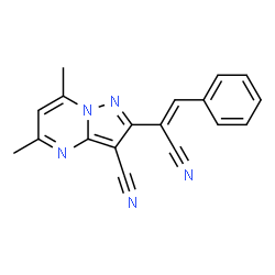 ChemSpider 2D Image | 2-[(Z)-1-Cyano-2-phenylvinyl]-5,7-dimethylpyrazolo[1,5-a]pyrimidine-3-carbonitrile | C18H13N5