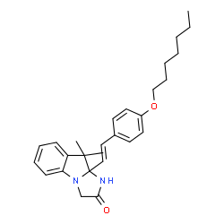 ChemSpider 2D Image | 9a-{(E)-2-[4-(Heptyloxy)phenyl]vinyl}-9,9-dimethyl-9,9a-dihydro-1H-imidazo[1,2-a]indol-2(3H)-one | C27H34N2O2