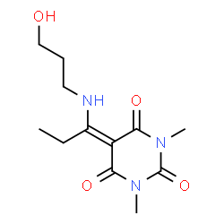 ChemSpider 2D Image | 5-{1-[(3-Hydroxypropyl)amino]propylidene}-1,3-dimethyl-2,4,6(1H,3H,5H)-pyrimidinetrione | C12H19N3O4