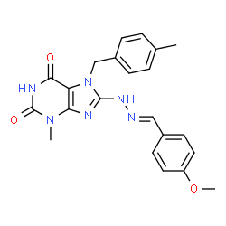 ChemSpider 2D Image | 8-[(2E)-2-(4-Methoxybenzylidene)hydrazino]-3-methyl-7-(4-methylbenzyl)-3,7-dihydro-1H-purine-2,6-dione | C22H22N6O3