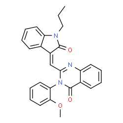 ChemSpider 2D Image | 3-(2-Methoxyphenyl)-2-[(Z)-(2-oxo-1-propyl-1,2-dihydro-3H-indol-3-ylidene)methyl]-4(3H)-quinazolinone | C27H23N3O3