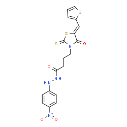 ChemSpider 2D Image | N'-(4-Nitrophenyl)-4-[(5Z)-4-oxo-5-(2-thienylmethylene)-2-thioxo-1,3-thiazolidin-3-yl]butanehydrazide | C18H16N4O4S3