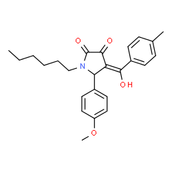 ChemSpider 2D Image | (4E)-1-Hexyl-4-[hydroxy(4-methylphenyl)methylene]-5-(4-methoxyphenyl)-2,3-pyrrolidinedione | C25H29NO4
