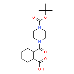 ChemSpider 2D Image | 2-[(4-{[(2-Methyl-2-propanyl)oxy]carbonyl}-1-piperazinyl)carbonyl]cyclohexanecarboxylic acid | C17H28N2O5