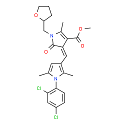 ChemSpider 2D Image | Methyl (4Z)-4-{[1-(2,4-dichlorophenyl)-2,5-dimethyl-1H-pyrrol-3-yl]methylene}-2-methyl-5-oxo-1-(tetrahydro-2-furanylmethyl)-4,5-dihydro-1H-pyrrole-3-carboxylate | C25H26Cl2N2O4