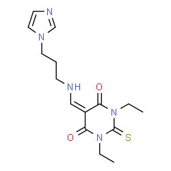 ChemSpider 2D Image | 1,3-Diethyl-5-({[3-(1H-imidazol-1-yl)propyl]amino}methylene)-2-thioxodihydro-4,6(1H,5H)-pyrimidinedione | C15H21N5O2S