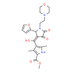 ChemSpider 2D Image | Methyl 4-[(E)-{2-(2-furyl)-1-[2-(4-morpholinyl)ethyl]-4,5-dioxo-3-pyrrolidinylidene}(hydroxy)methyl]-3,5-dimethyl-1H-pyrrole-2-carboxylate | C23H27N3O7