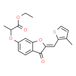 ChemSpider 2D Image | Ethyl 2-({(2Z)-2-[(3-methyl-2-thienyl)methylene]-3-oxo-2,3-dihydro-1-benzofuran-6-yl}oxy)propanoate | C19H18O5S