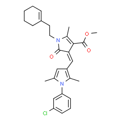ChemSpider 2D Image | Methyl (4Z)-4-{[1-(3-chlorophenyl)-2,5-dimethyl-1H-pyrrol-3-yl]methylene}-1-[2-(1-cyclohexen-1-yl)ethyl]-2-methyl-5-oxo-4,5-dihydro-1H-pyrrole-3-carboxylate | C28H31ClN2O3