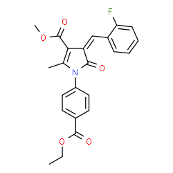 ChemSpider 2D Image | Methyl (4Z)-1-[4-(ethoxycarbonyl)phenyl]-4-(2-fluorobenzylidene)-2-methyl-5-oxo-4,5-dihydro-1H-pyrrole-3-carboxylate | C23H20FNO5