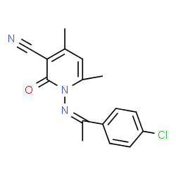 ChemSpider 2D Image | 1-{(Z)-[1-(4-Chlorophenyl)ethylidene]amino}-4,6-dimethyl-2-oxo-1,2-dihydro-3-pyridinecarbonitrile | C16H14ClN3O
