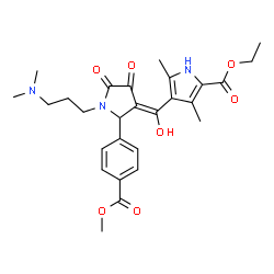 ChemSpider 2D Image | Ethyl 4-[(E)-{1-[3-(dimethylamino)propyl]-2-[4-(methoxycarbonyl)phenyl]-4,5-dioxo-3-pyrrolidinylidene}(hydroxy)methyl]-3,5-dimethyl-1H-pyrrole-2-carboxylate | C27H33N3O7
