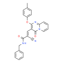 ChemSpider 2D Image | (2E)-N-Benzyl-2-cyano-3-[2-(4-methylphenoxy)-4-oxo-4H-pyrido[1,2-a]pyrimidin-3-yl]acrylamide | C26H20N4O3