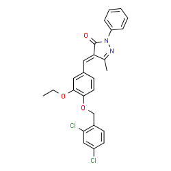 ChemSpider 2D Image | (4E)-4-{4-[(2,4-Dichlorobenzyl)oxy]-3-ethoxybenzylidene}-5-methyl-2-phenyl-2,4-dihydro-3H-pyrazol-3-one | C26H22Cl2N2O3