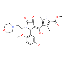 ChemSpider 2D Image | Methyl 4-[(E)-{2-(2,5-dimethoxyphenyl)-1-[2-(4-morpholinyl)ethyl]-4,5-dioxo-3-pyrrolidinylidene}(hydroxy)methyl]-3,5-dimethyl-1H-pyrrole-2-carboxylate | C27H33N3O8
