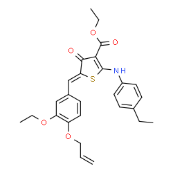 ChemSpider 2D Image | Ethyl (5Z)-5-[4-(allyloxy)-3-ethoxybenzylidene]-2-[(4-ethylphenyl)amino]-4-oxo-4,5-dihydro-3-thiophenecarboxylate | C27H29NO5S